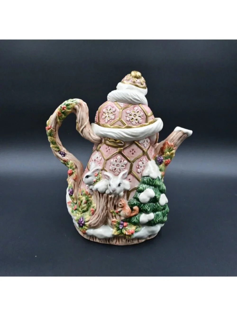 Fitz & Floyd Snowy Woods Santa Teapot Vintage 1996 Ceramic Christmas Decor